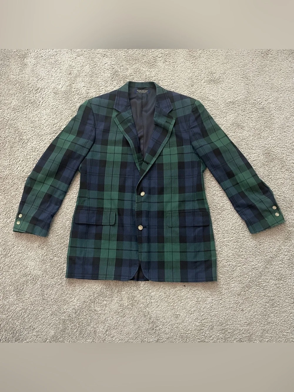 VTG Brooks Brothers USA Black Watch Tartan Blazer Mens 42L Wool Plaid Sport Coat